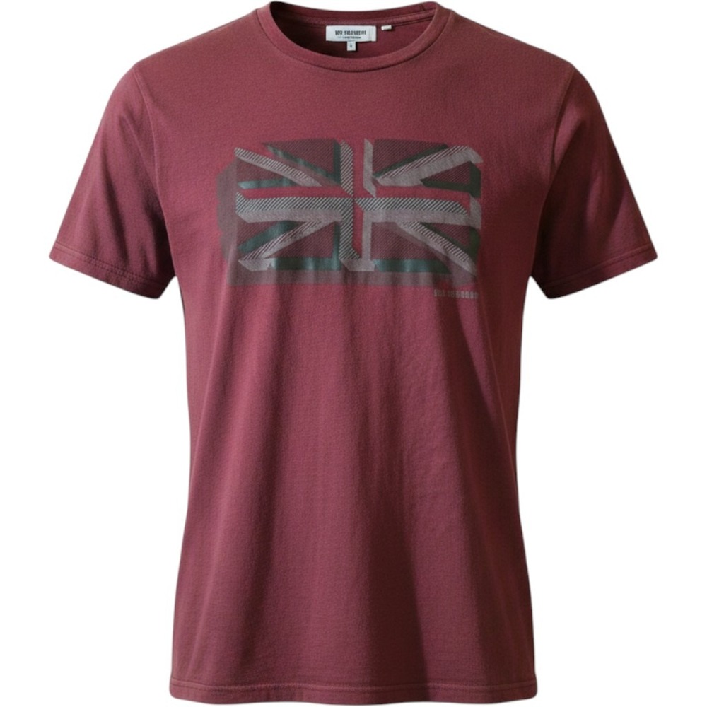 Ben Sherman Mens T-Shirt Large Burgundy Union Jack Graphic Short Sleeve Cotton